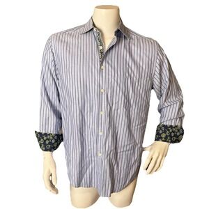 Robert Graham Mens Flip Cuff Shirt Size Large Stripe Button Long Sleeve Top